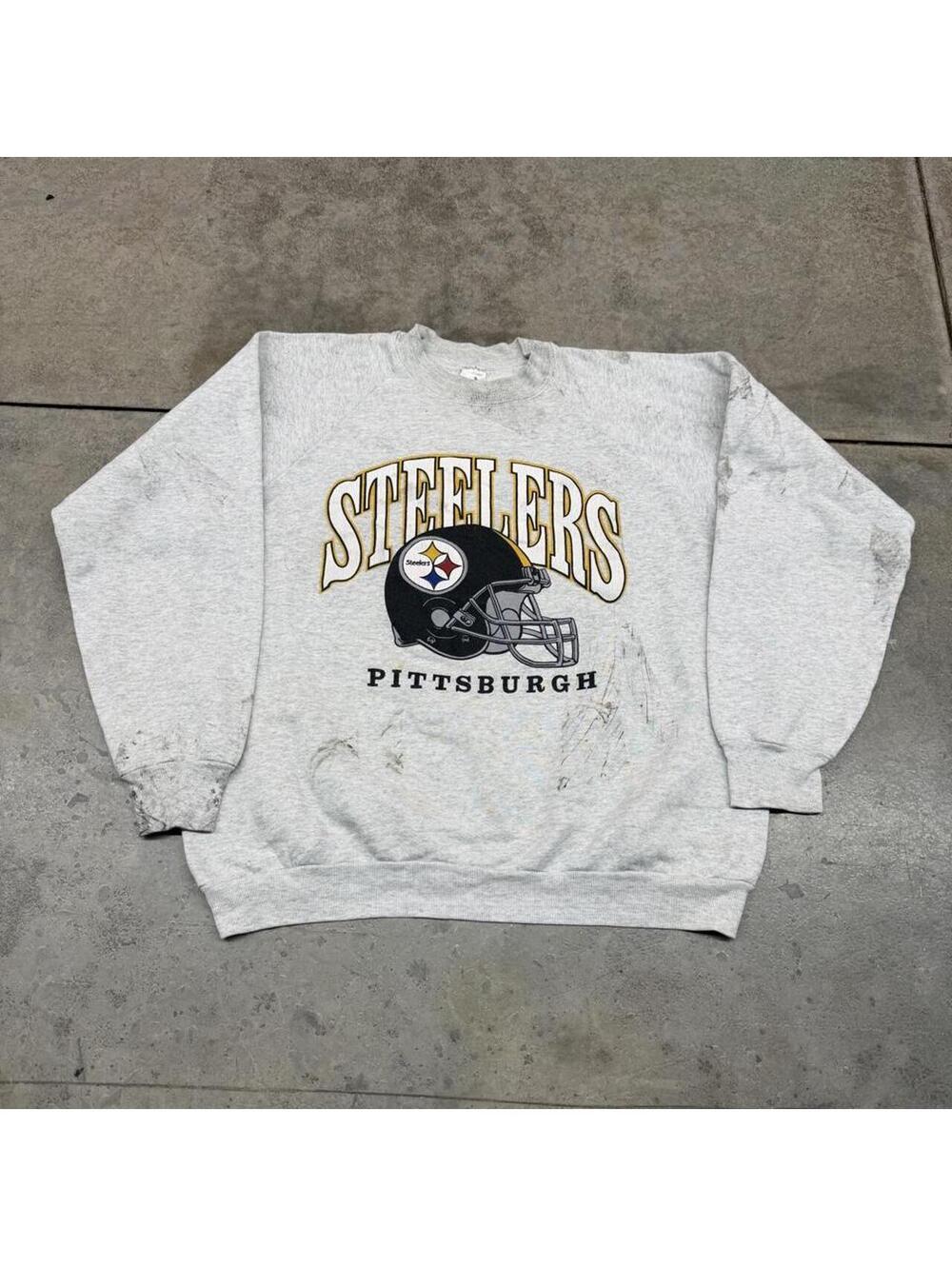 vintage pittsburgh steelers made in usa grey paint stained crewneck size xl